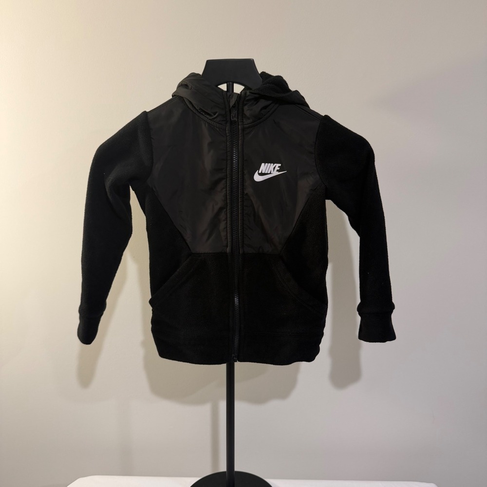 Nike Black Hybrid Fleece Full Zip Hooded Jacket Toddler Size 4 XS E135-023